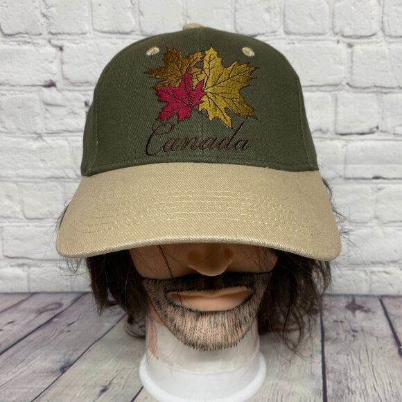 Canada Hat Cap Strap Back Olive Green Brown Embroidered Maple Leaf Canadian - Picture 1 of 8